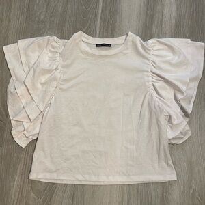 Zara | White Ruffle Sleeve T-Shirt | No Signs of Use